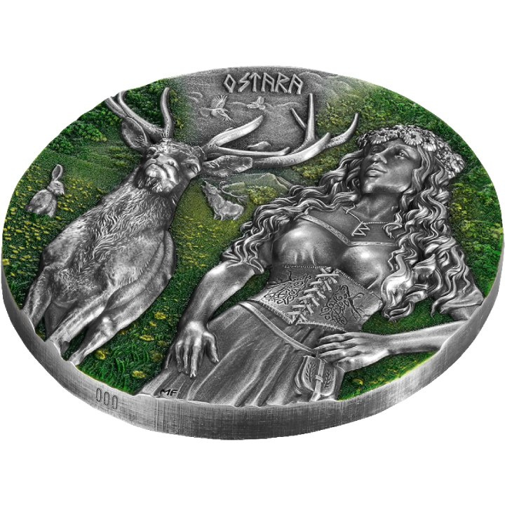 Valkyries: Ostara barevná 2 unce stříbra 2023 Ultra High Relief
