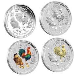 Kolekcja 4 monet z serii Lunar Rok Koguta 1 uncja Srebra