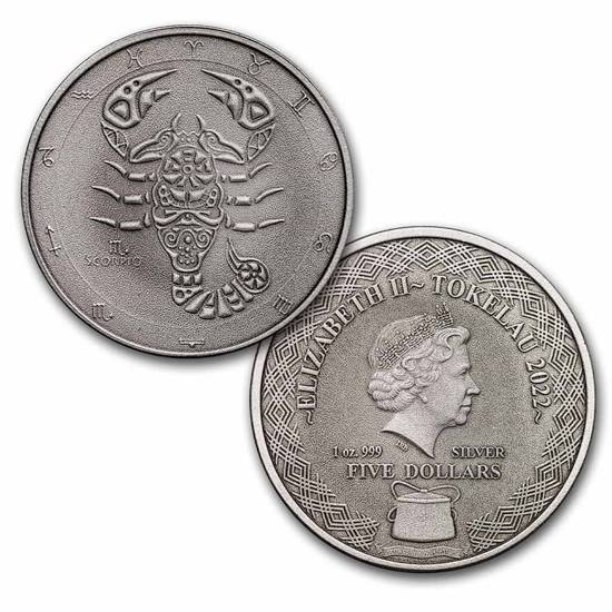 Sada 12 mincí Tokelau: Zodiac Series 12 x 1 unce stříbra 2022 Antique Coins