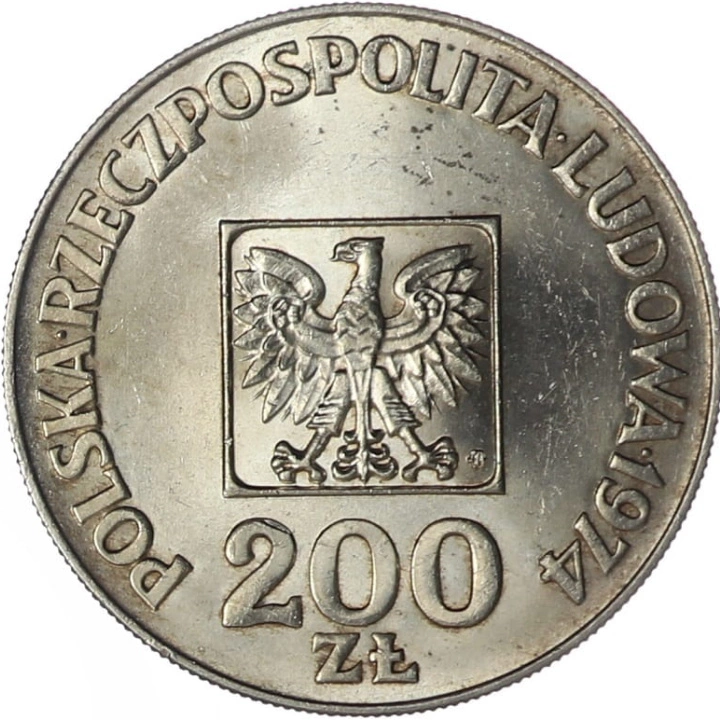 XXX Años de la República Popular de Polonia "Mapa" 200 zloty Plata 1974