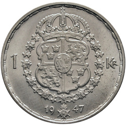 Svezia, Gustavo V - 1 corona 1942-1950