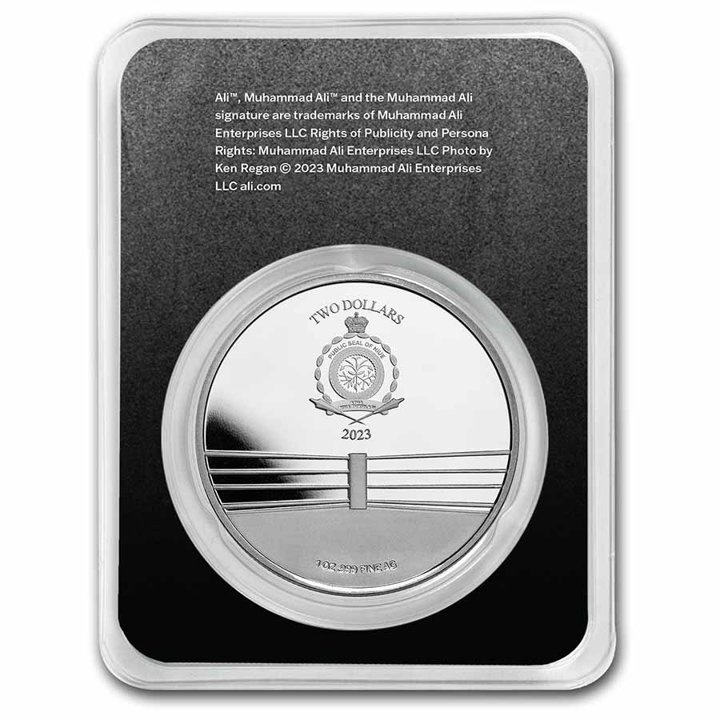 Niue: Muhammad Ali coloreado 1 oz Plata 2023 Slab