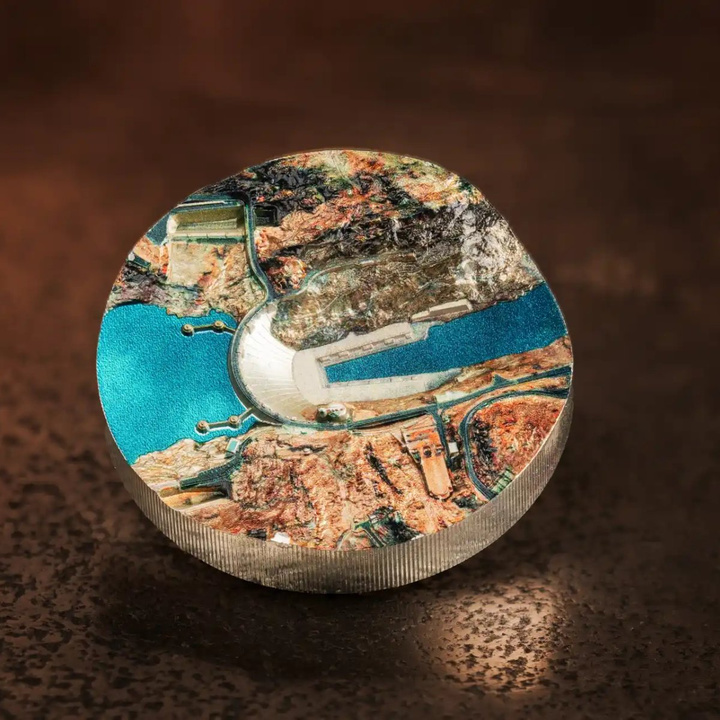 Stříbrná mince Hoover Dam kolorovaná 2 unce Stříbra 2026 Proof Ultra Deep Relief