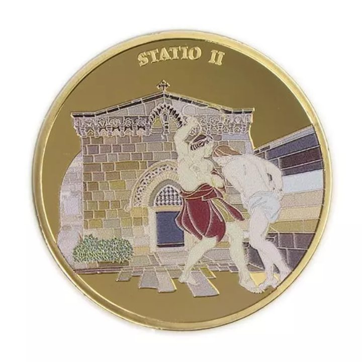 Set 14 monede Via Dolorosa colorată aurită Bronz 2016 Prooflike