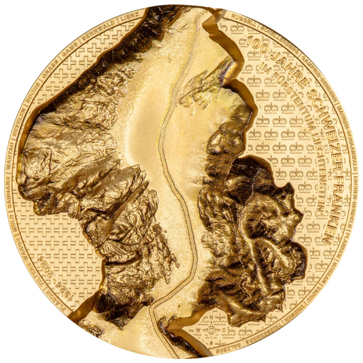 Liechtenstein: 100 years of the Swiss Franc in Liechtenstein 1 oz Gold 2024 Silk Coin