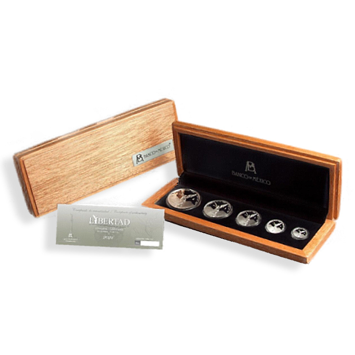 Zestaw 5 monet Mexican Libertad 1/20 - 1 uncji Srebra 2024 Proof