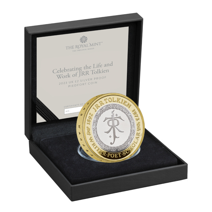 Celebrating the Life and Work of JRR Tolkien £2 pozłacany Srebro 2023 Proof Piedfort