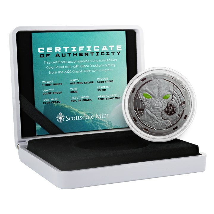 Ghána: Alien színes 1 uncia ezüst 2022 fekete ródium Proof