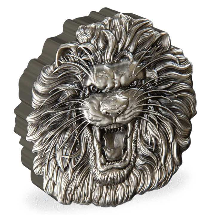 Niue: Fierce Nature - Lion 2 oz Silver 2022 Antique Finish