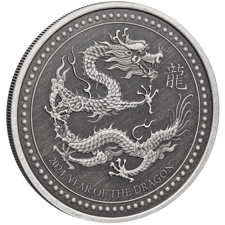 Samoa: Year of the Dragon 1 oz Silber 2024 Antiqued Coin