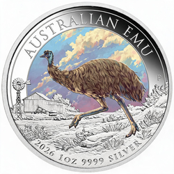 Silbermünze Australischer Emu koloriert 1 Unze Silber 2026