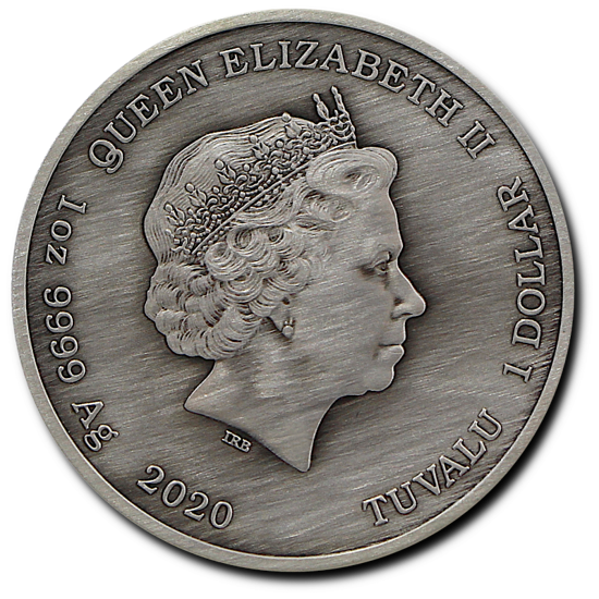 Tuvalu: Dioses del Olimpo - Zeus 1 oz Plata 2020 Acabado Antiguo