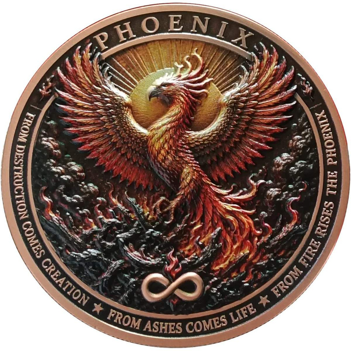 Monedă de cupru Liberia Phoenix colorată 5 uncii de cupru 2027 Antique