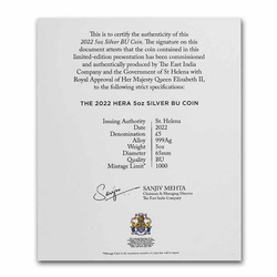 St Helena: Goddess - Hera and the Peacock 5 uncji Srebra 2022 