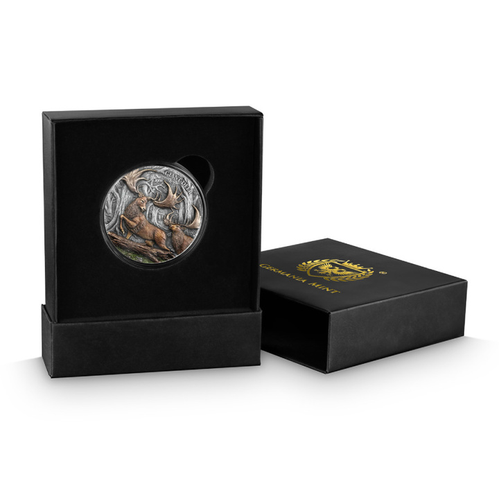 Silver Coin Germania Mint: Megafauna - Giant Deer Colorized 2 oz Silver 2026 Antiqued Ultra High Relief