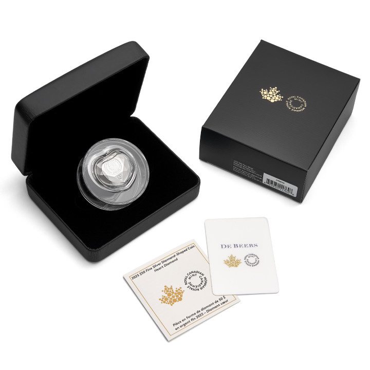 Kanada: Srdcový diamant $50 Stříbro 2025 Shaped Matte Proof Coin