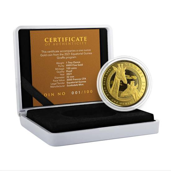 Equatorial Guinea: Giraffe 1 uncja Złota 2021 Proof