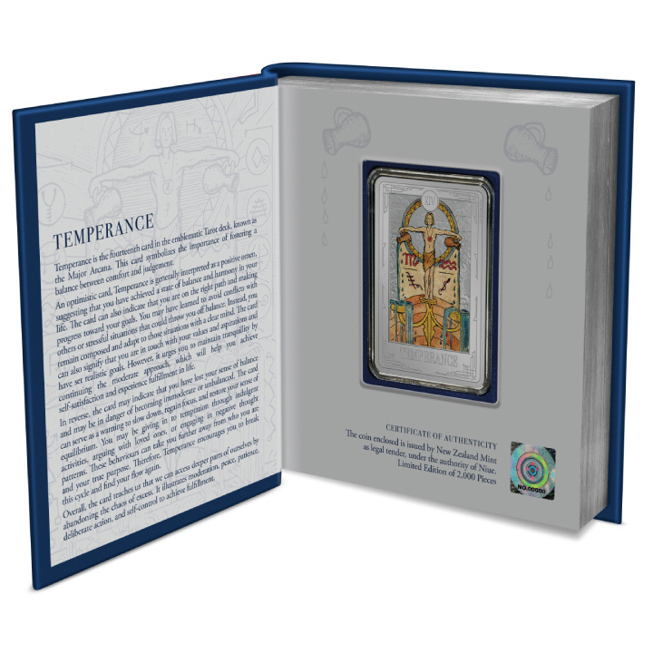 Niue: Tarocchi - Temperanza colorata 1 oncia d'argento 2023 Proof