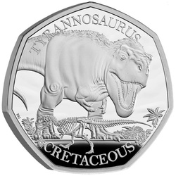 Dinosaures : spécimens emblématiques - Tyrannosaurus Rex 50 pence en argent 2024 Proof