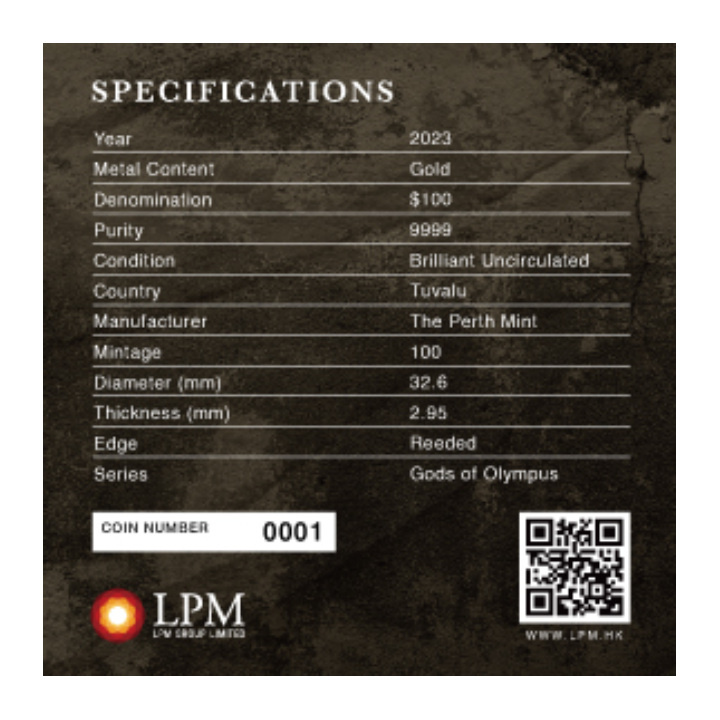 Tuvalu: Dei dell'Olimpo - Apollo 1 oncia d'oro 2023