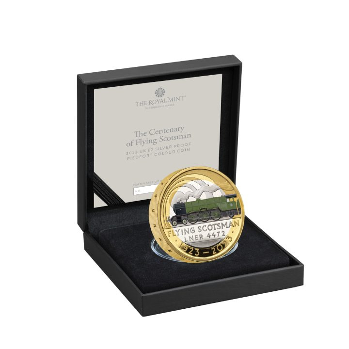The Centenary of the Flying Scotsman 2 libry pozlacené, barevné stříbro 2023 Proof Piedfort