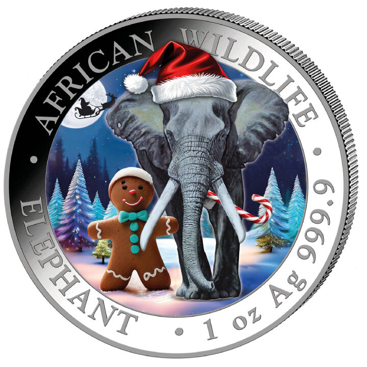 African Wildlife: Somali Elephant colored 1 oz Silver 2025 (Snowball)