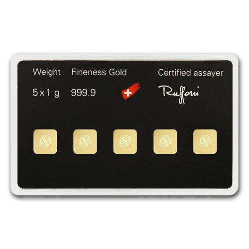5 x 1 gramme Lingot d'or MultiCard Argor - Heraeus