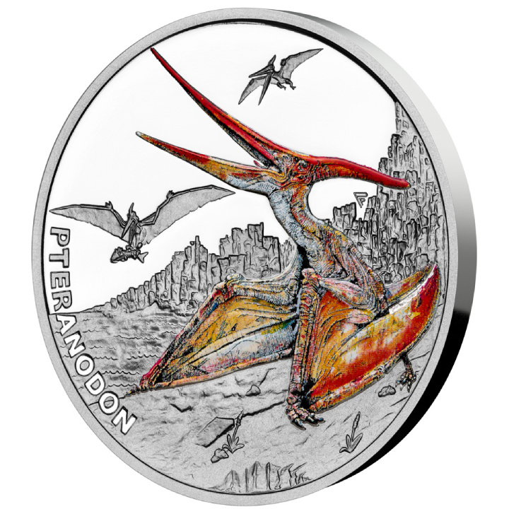 Niue: Mundo Prehistórico - Pteranodon coloreado 1 $ Plata 2023 Proof