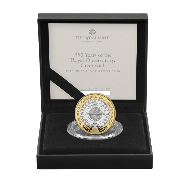 350 Years of the Royal Observatory, Greenwich £2 pozłacany Srebro 2025 Proof