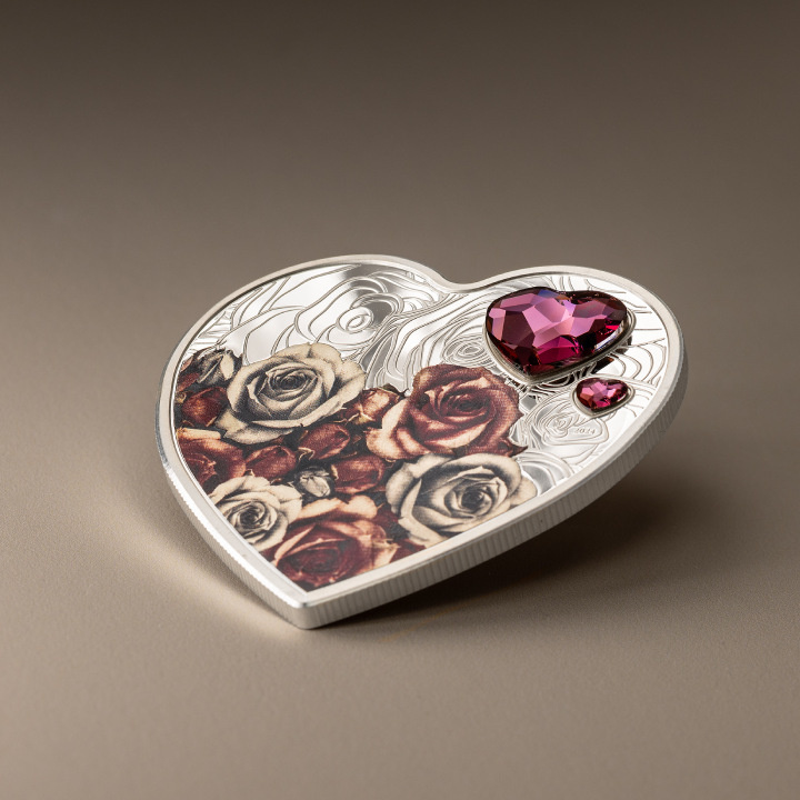 Cook Islands: Brilliant Love - Roses coloured $5 Silber 2024 Proof Coin