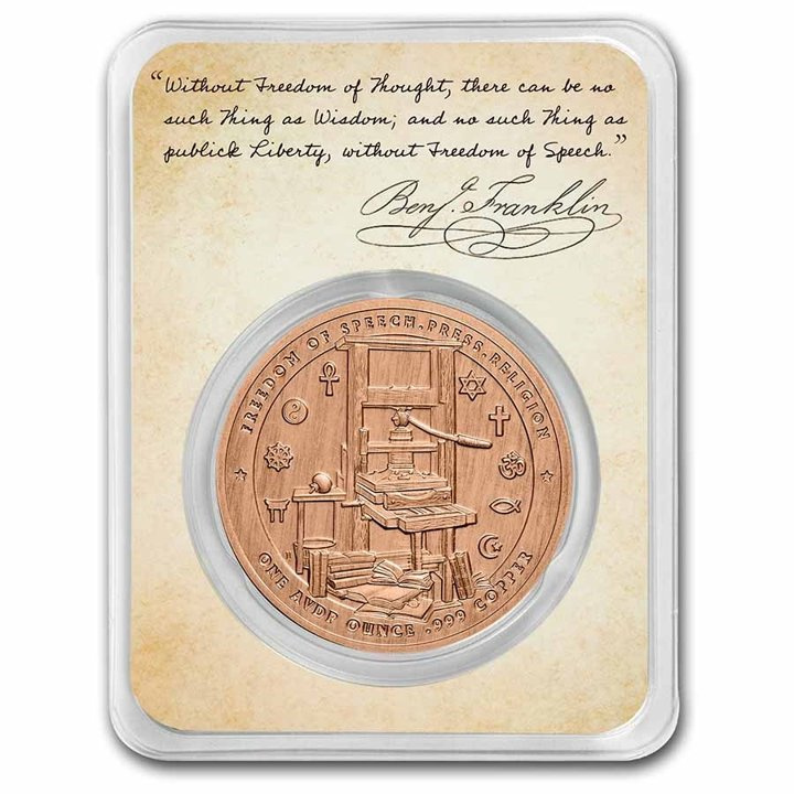 Fundadores de la Libertad: Benjamin Franklin - Free Speech 1 oz Cobre 2022 Slab