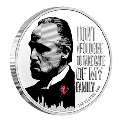Niue: El Padrino "Red Rose" coloured 50th Anniversary movie 1 oz Silver 2022 Enameled Coin "NO ME DISCULPO POR CUIDAR DE MI FAMILIA" (The Godfather "Red Rose" coloured 50th Anniversary movie 1 oz Silver 2022 Enameled Coin)