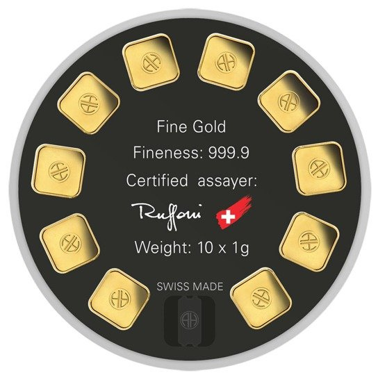 10 x 1 gram Goldbarren Round MultiCard Argor Heraeus