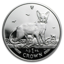 Isola di Man Serie gatti: Gatto abissino 1 oncia d'argento 2010 Proof