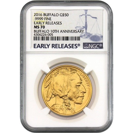 Bisonte americano 1 oncia d'oro 2016 MS 70 ER NGC