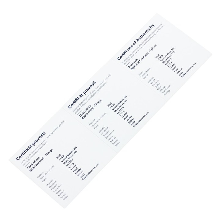 Niue: Creature mitiche - Sfinge $5 Oro 2022 Proof