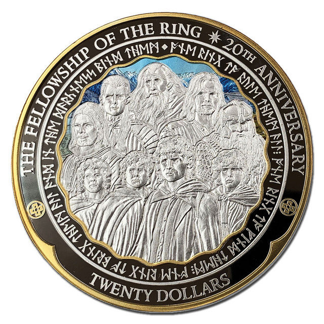 Niue: El Señor de los Anillos: La Comunidad del Anillo - 9 personajes 20 Aniversario de la película 1000 gramos Plata 2021 Proof