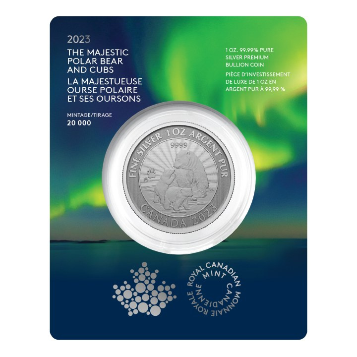 Canadá: The Majestic Polar Bear 1 oz Plata 2023 (en tarjeta)