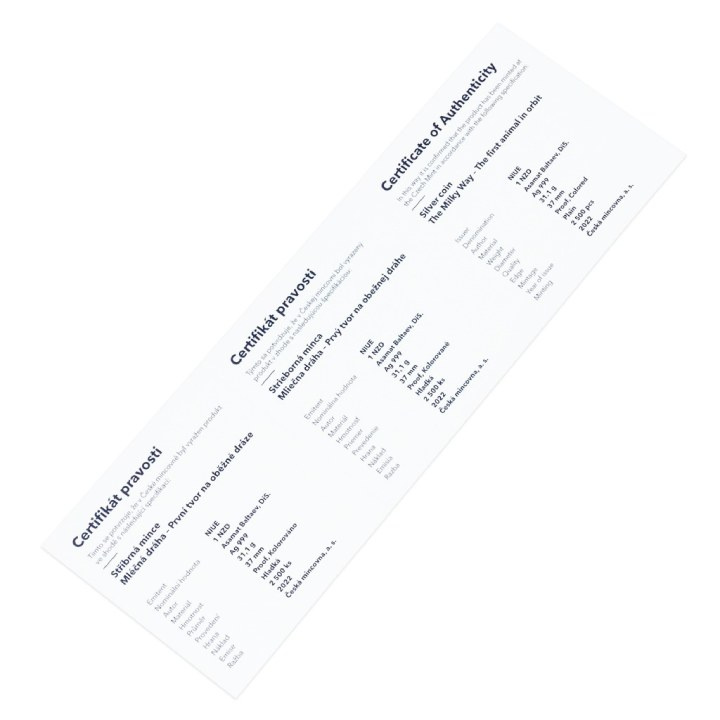 Niue: La Vía Láctea - El Primer Animal en Órbita kolorowany $1 Srebro 2022 Proof