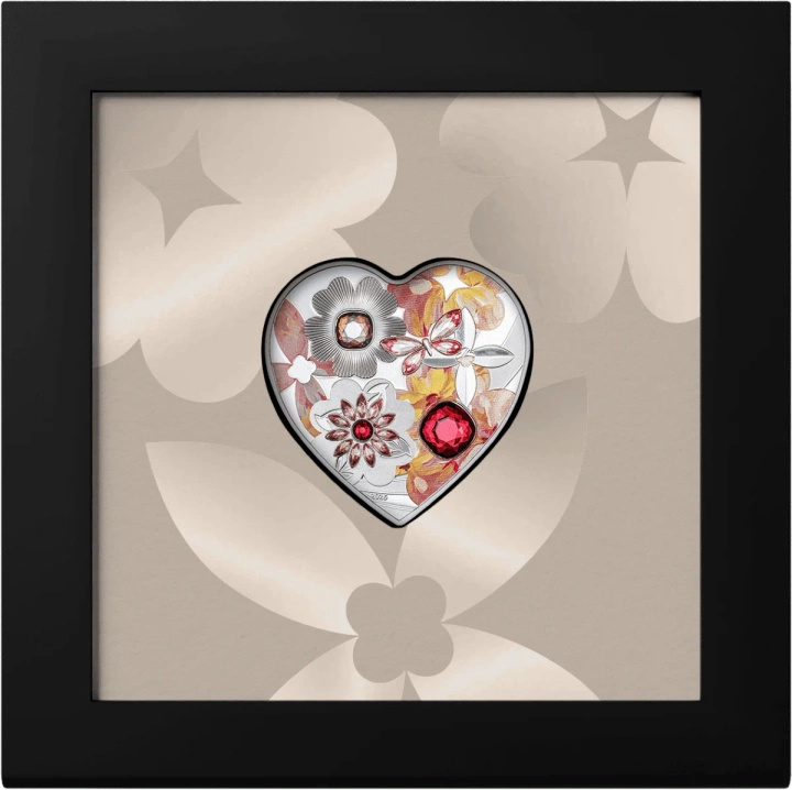 Cookovy ostrovy: Brilliant Love – Blossom, kolorovaná, 20 gramů stříbra, 2026, Crystal Proof.