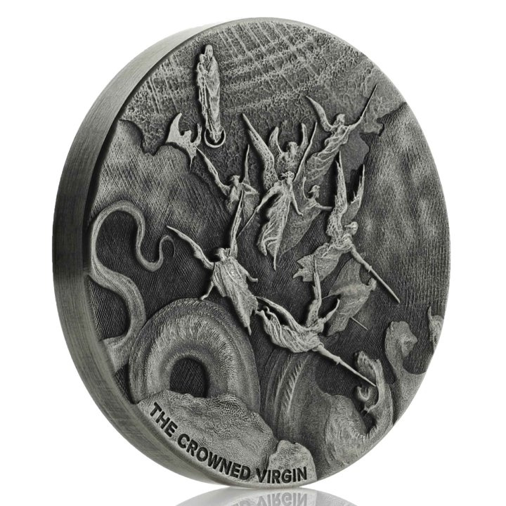 Niue: Biblico - La Vergine Incoronata 2 once d'argento 2019 Proof Antiqued Coin