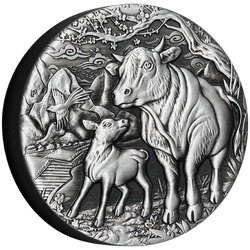 Lunar III: Rok Bawoła 2 uncje Srebra 2021 Antique Finish