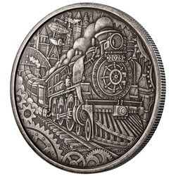 Kanada: A Whimsical Tale - Steam Locomotive 3 unce Stříbra 2025 Antiqued Coin
