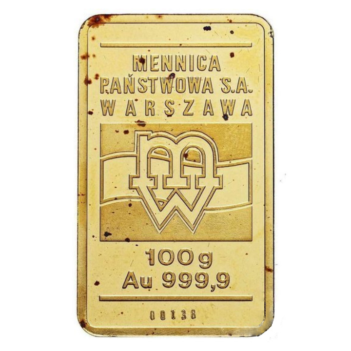 100 gramów Sztabka Złota Niesortowana