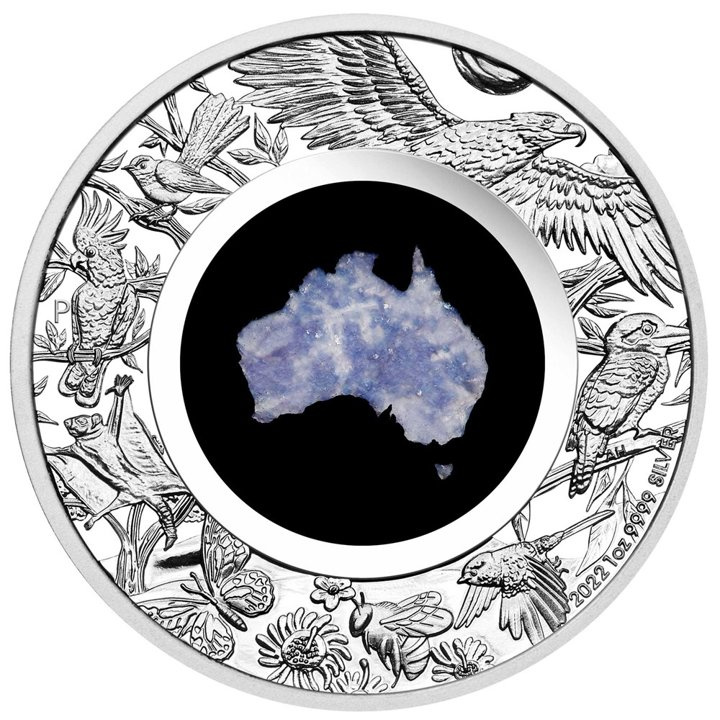 Great Southern Land 1 unce stříbra 2022 Proof (mince s modrým lepidolitem)