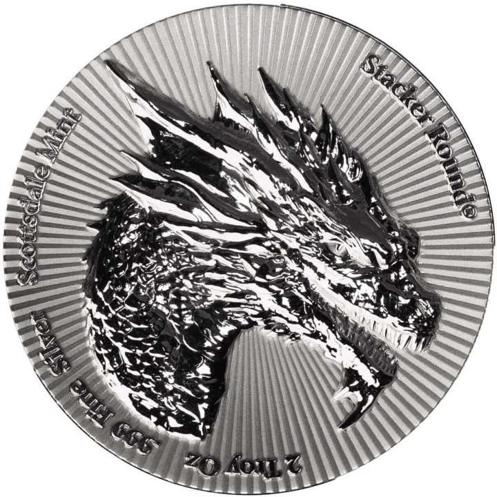 Medalie de argint Scottsdale Mint: Dragon Stacker 2 uncii de argint