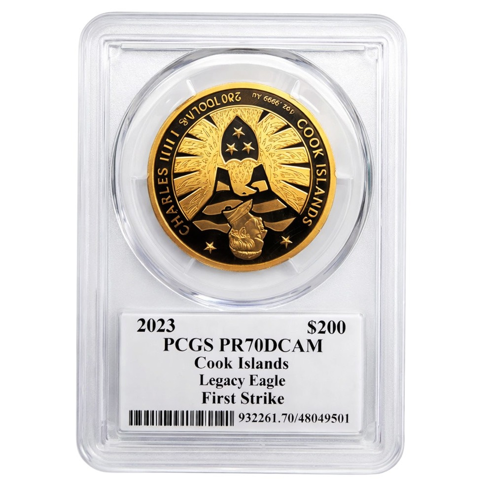 Cook Eagle Cook Islands: Legacy Eagle, 1 oz Gold, 2023, Proof, PCGS PR70DCAM First ...