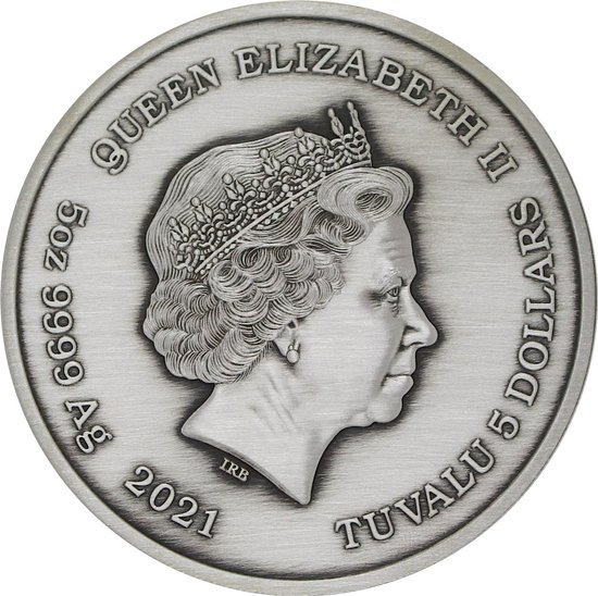 Tuvalu: Dioses del Olimpo - Poseidón 5 oz Plata 2021 Acabado Antiguo