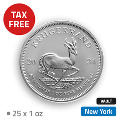 Krugerrand 25 onces d'argent - stocké dans un entrepôt hors taxes à New York (Loomis)