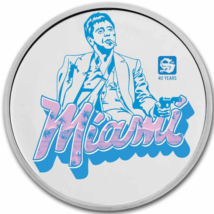 Zestaw 2 monet Czad: Człowiek z blizną "Miami" - 40. rocznica filmu kolorowany 2x1 uncja Srebra 2023